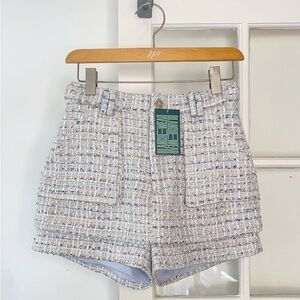 Light Blue Tweed Mini Skort with Shimmer Effect women’s size 2 Boucle Mini Skirt